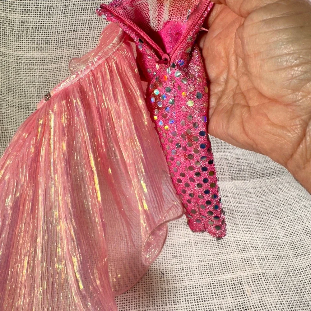 Vintage Barbie Kitty‎ Black Perkins Mattel Pink Iridescent Sequin Gown Dress